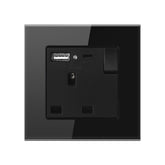 13A 1-Gang Switched Socket with USB Type A & Type C Ports - Tempered Glass - Black